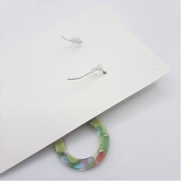 Pastel Tortoiseshell Acrylic Circles Stainless French Hook Dangle Earrings - Picture 2 of 2